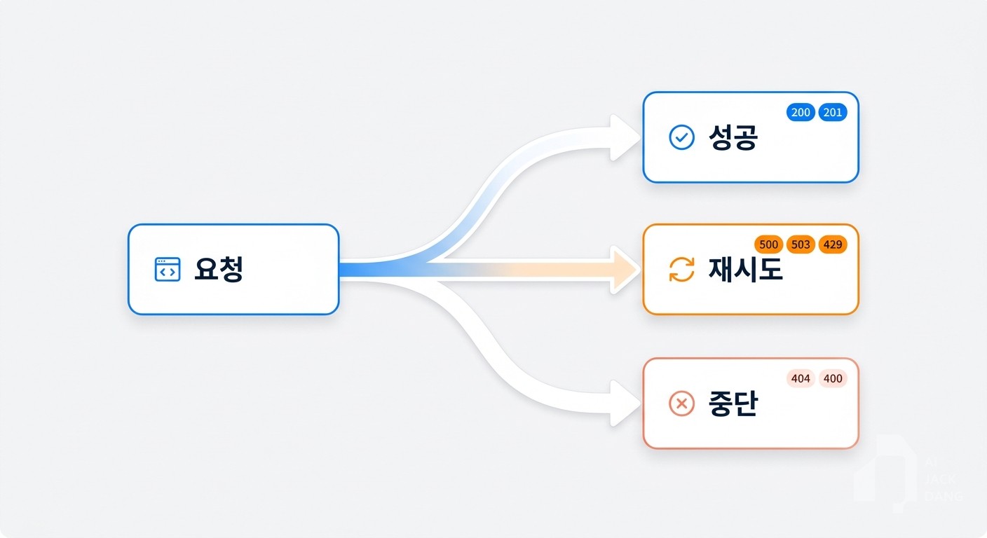 400/401/403/404/422는 재시도 금지로 고정합니다.